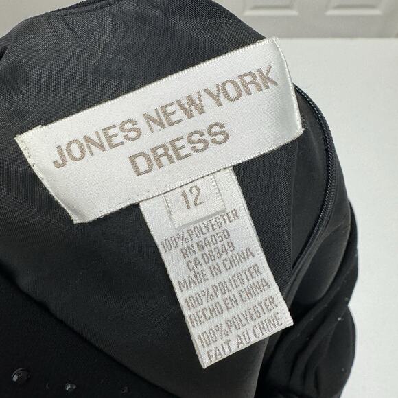 Vintage Jones New York Womens Dress 12 Black Beaded Midi Babydoll Whimsigoth - Picture 11 of 12
